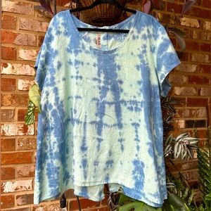 Flax Blue and Green Tie-Dye Blouse
